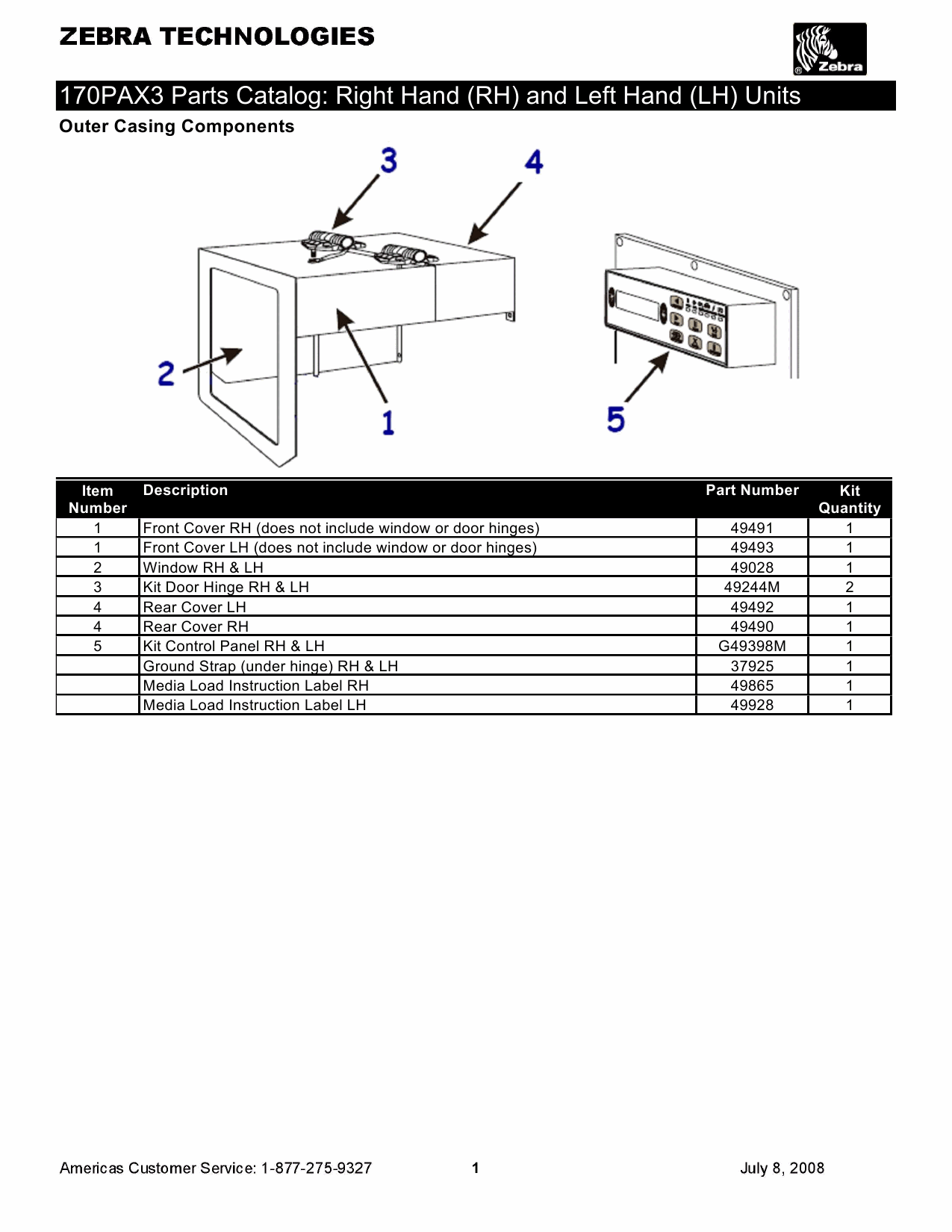 Zebra Label 170PAX3 Parts Catalog-1